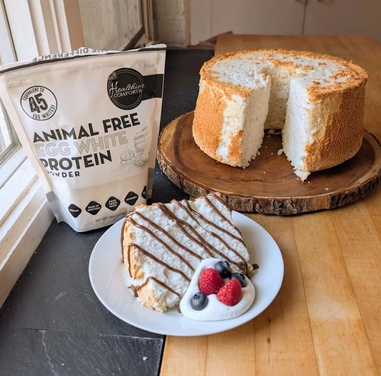 vegan angel food cake using animal free egg white protein powder