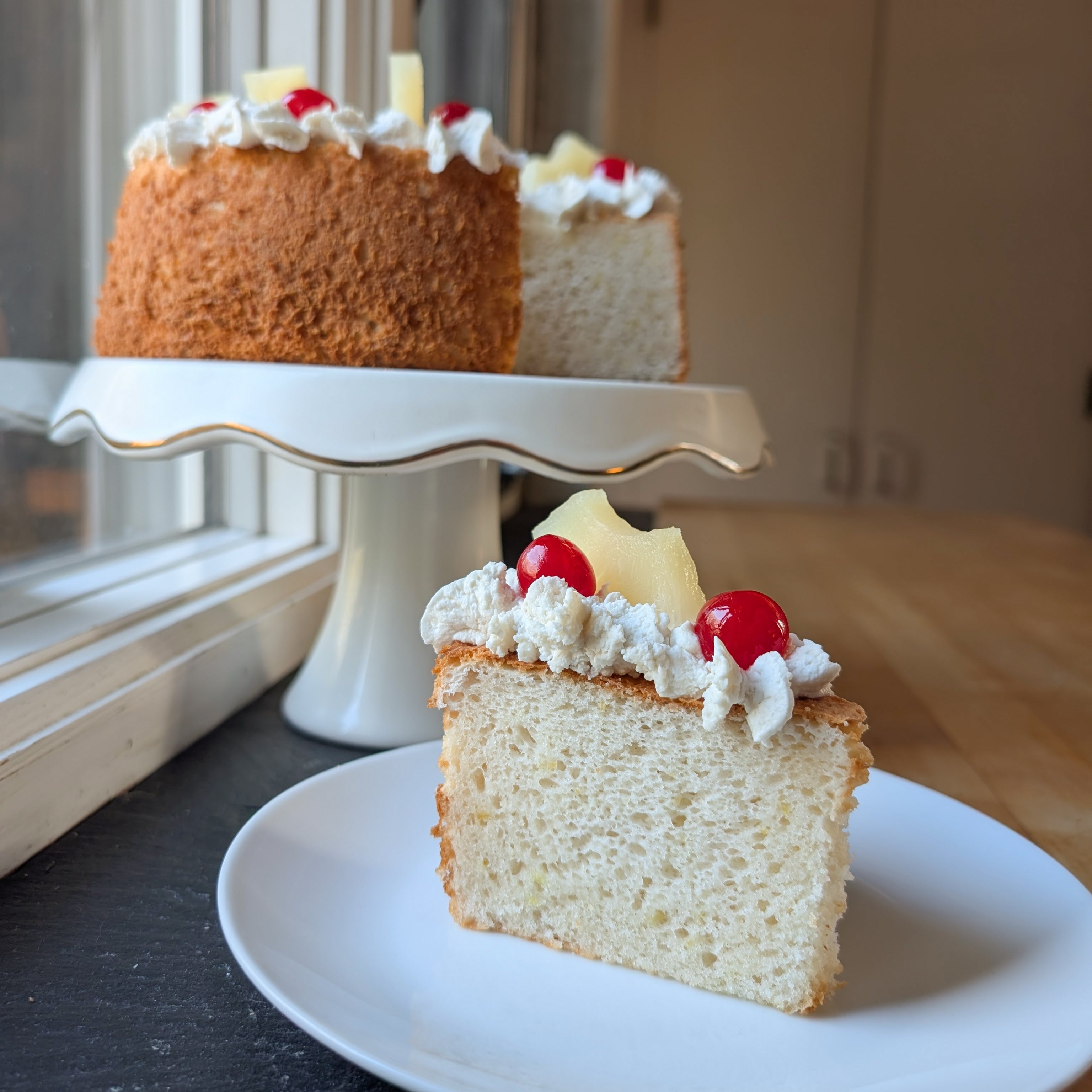 Vegan Classic Chiffon Cake with Vintage Hawaiian Fluff Topping using animal free egg white protein powder