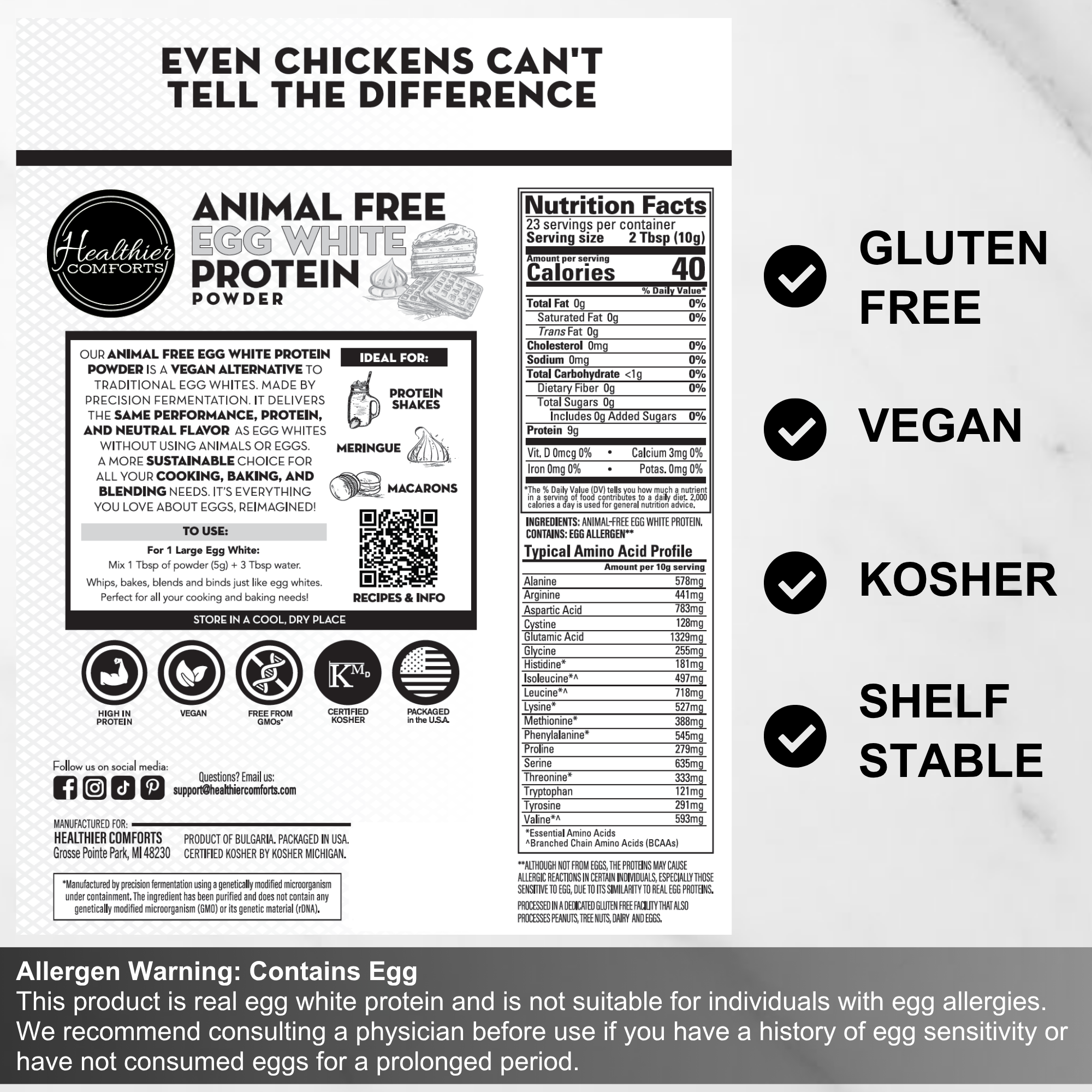 Animal-Free Egg White Protein Powder