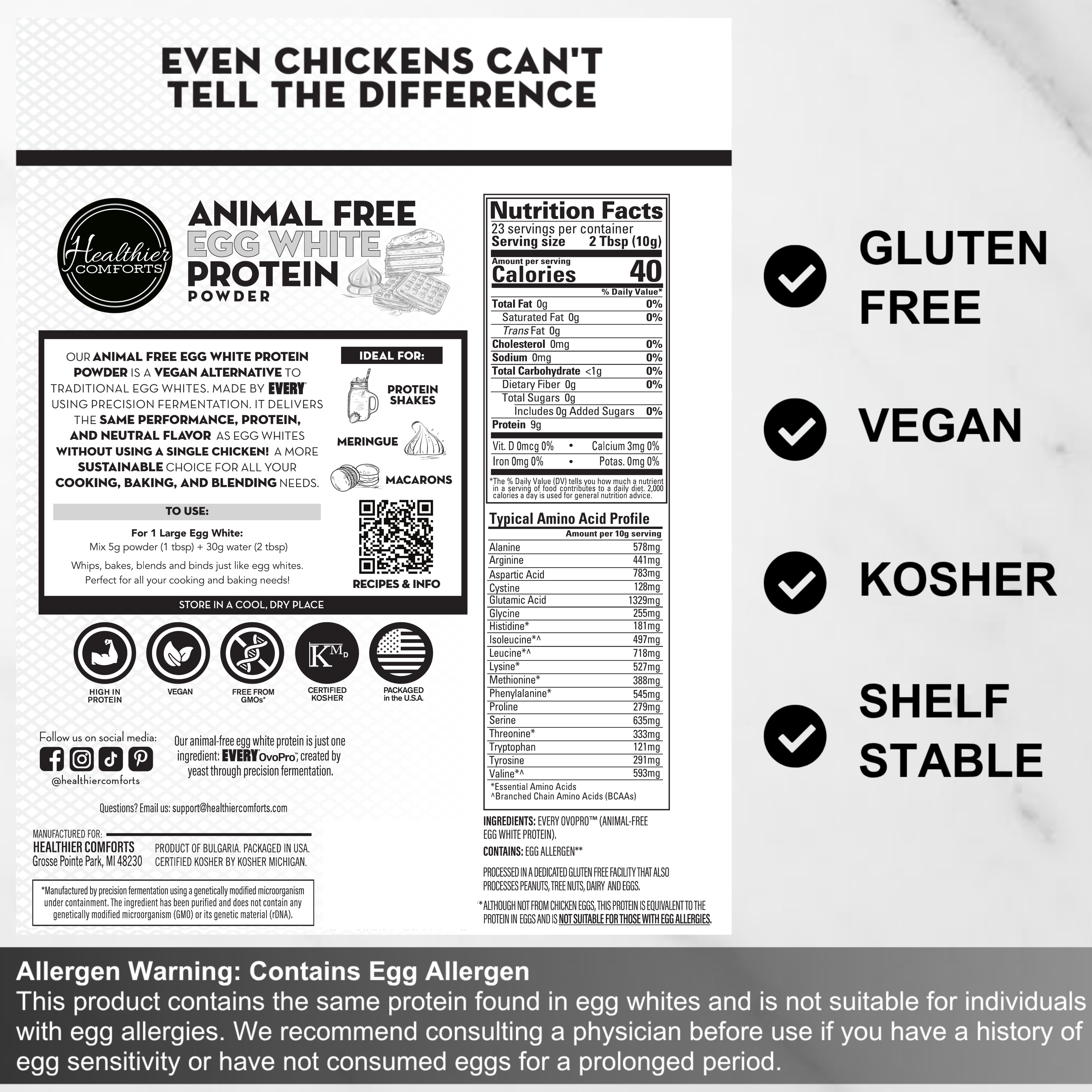 Animal-Free Egg White Protein Powder