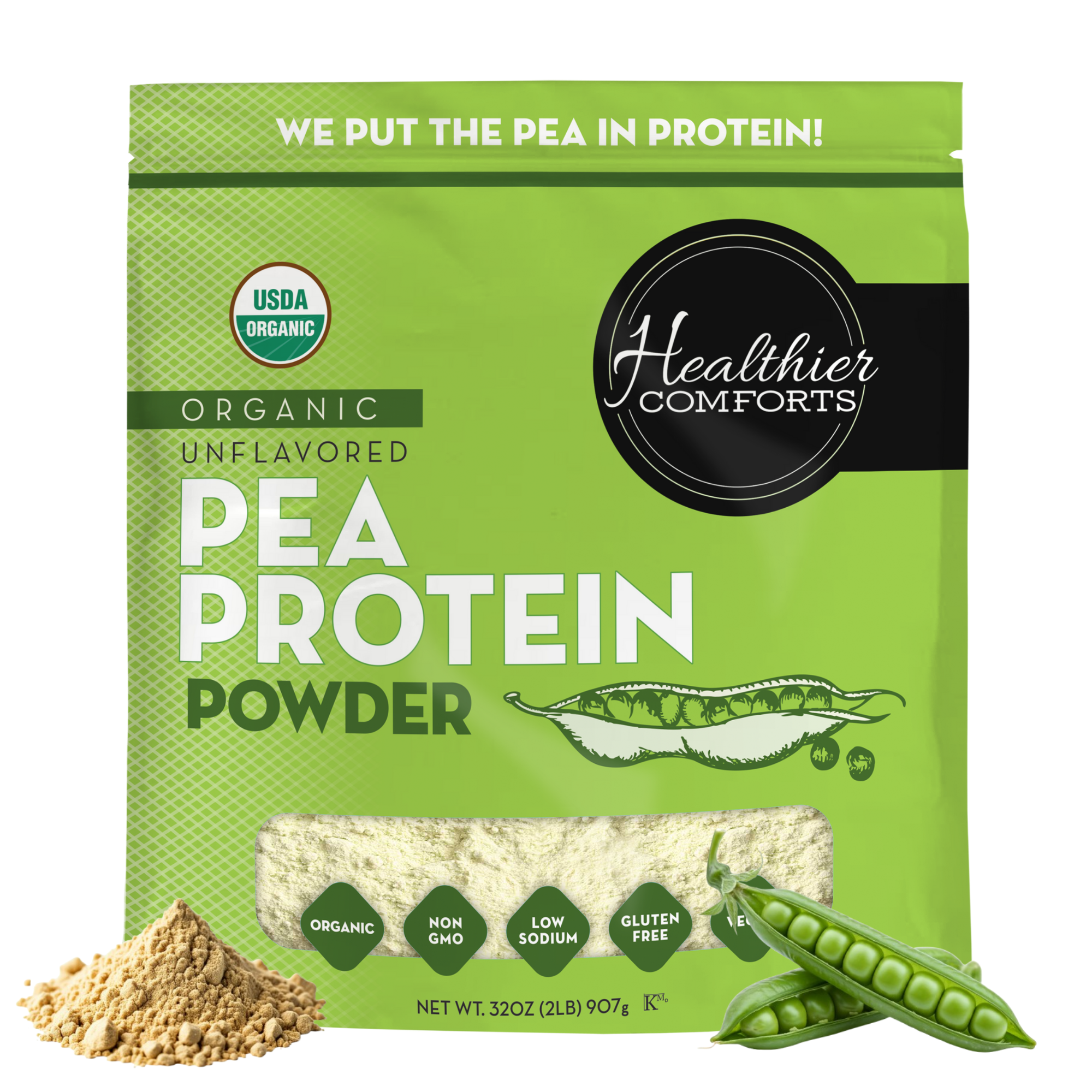 Organic Pea Protein Powder | Unflavored, Reduced Sodium