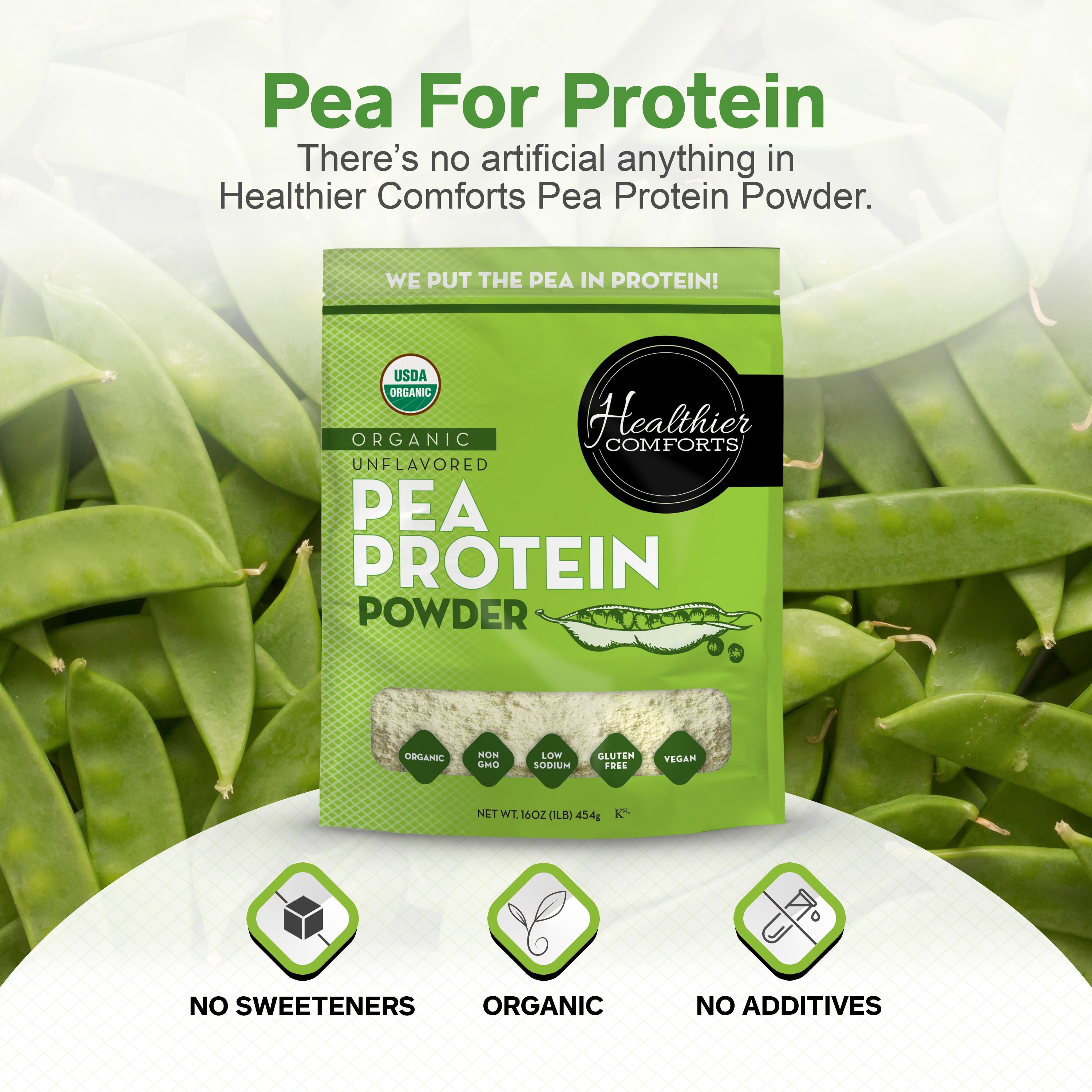 Organic Pea Protein Powder | Unflavored, Reduced Sodium
