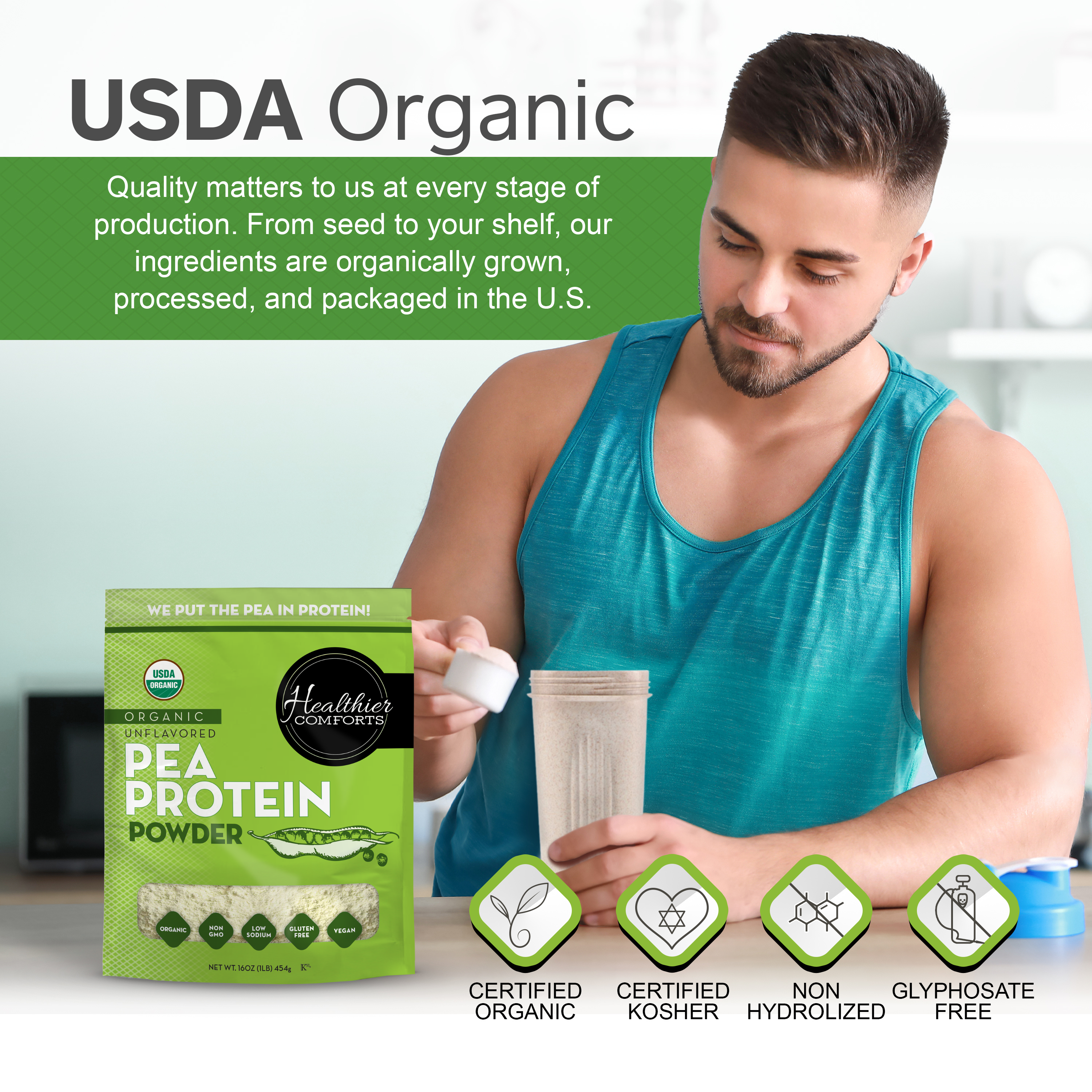 Organic Pea Protein Powder | Unflavored, Reduced Sodium