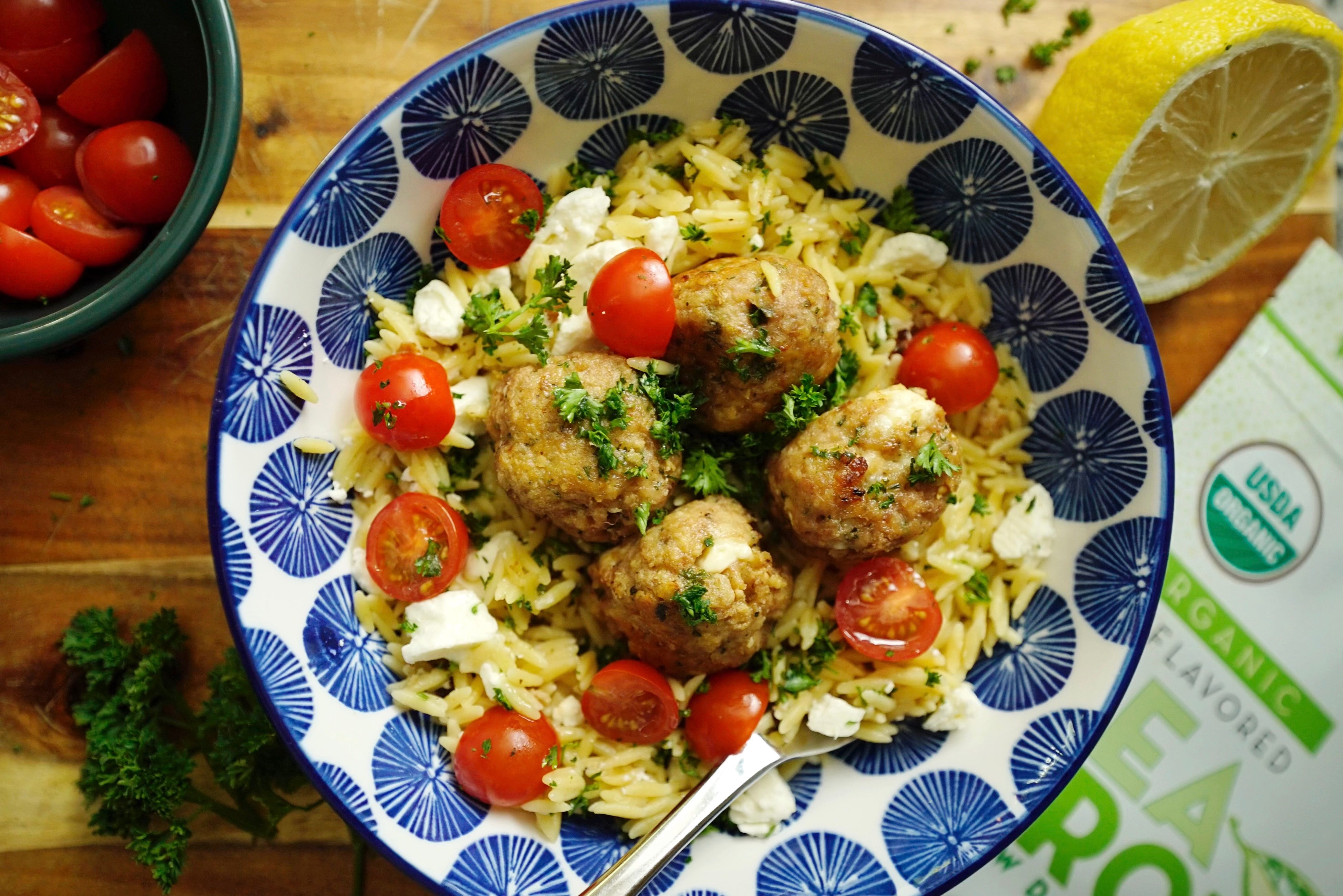 High Protein Turkey Meatballs with Lemon Orzo