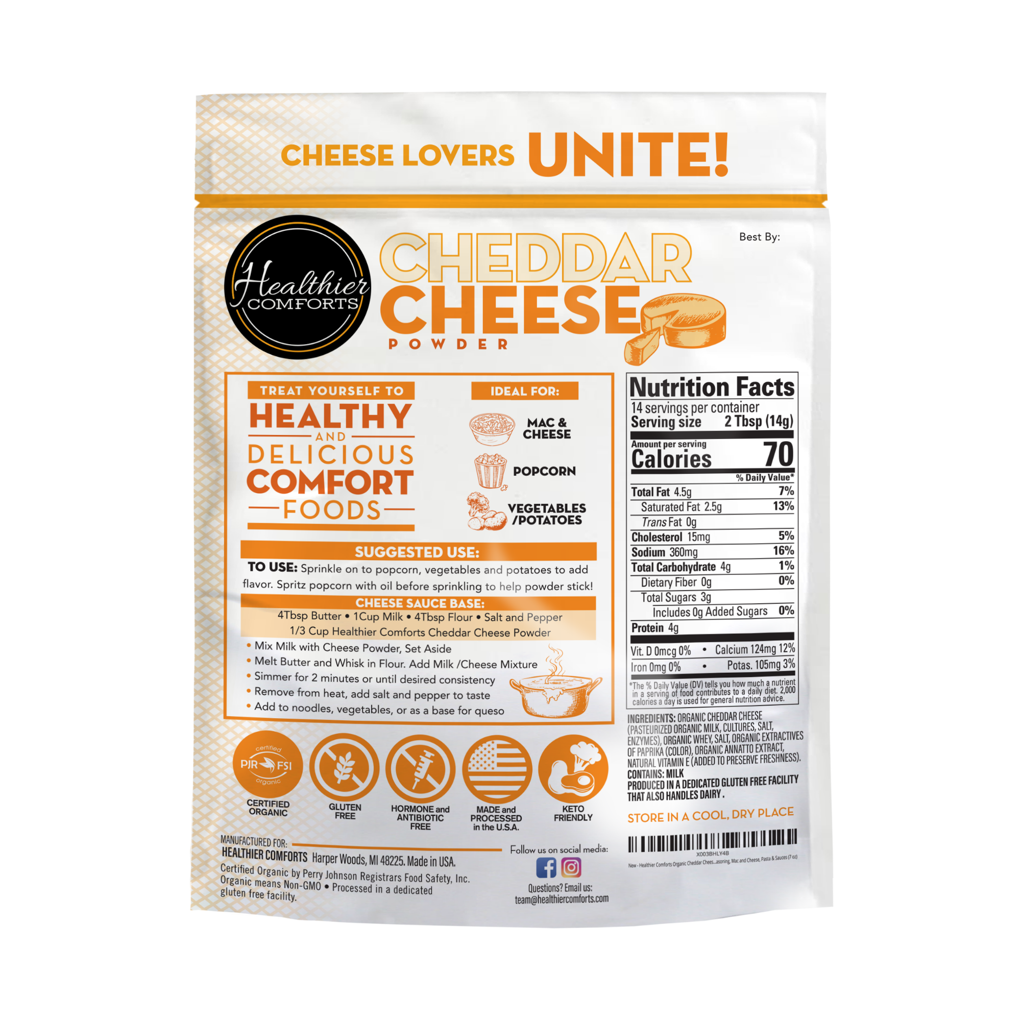 Organic Cheddar Cheese Powder (Orange)