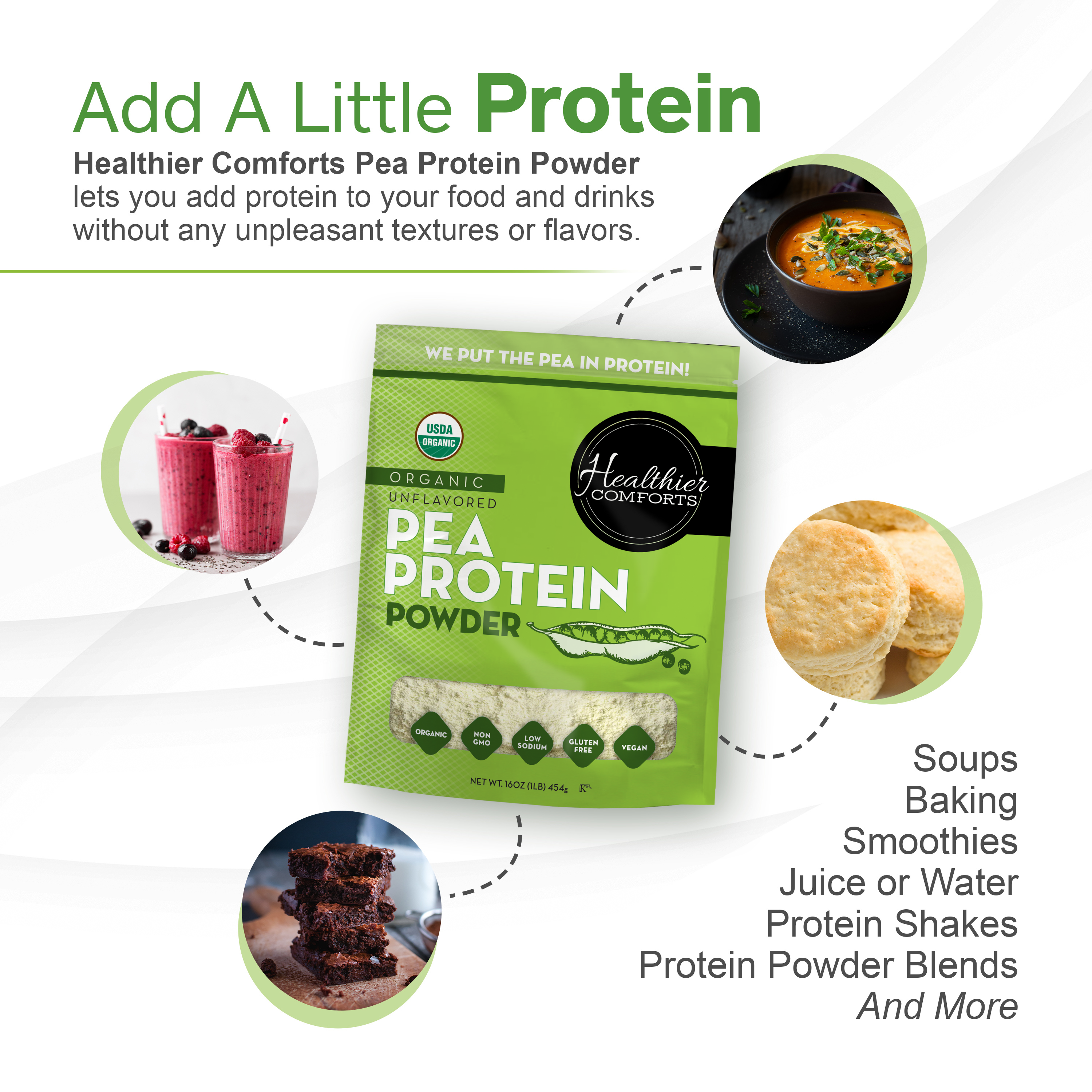 Organic Pea Protein Powder | Unflavored, Reduced Sodium