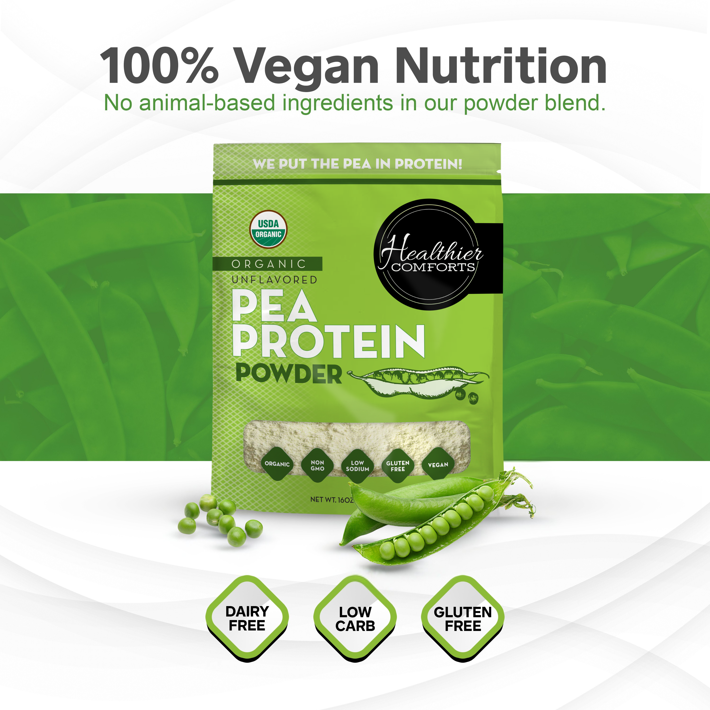 Organic Pea Protein Powder | Unflavored, Reduced Sodium